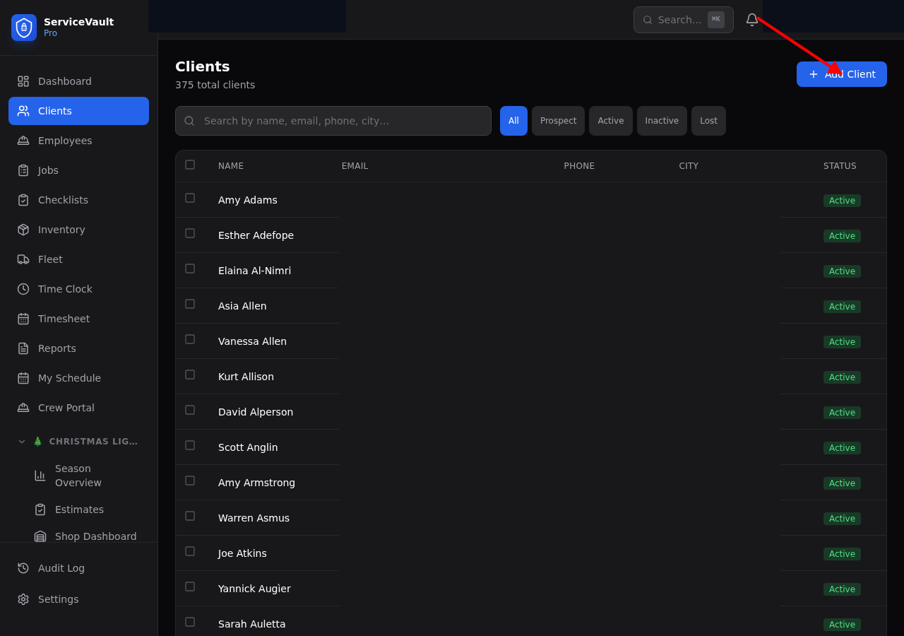Add Client button on clients page
