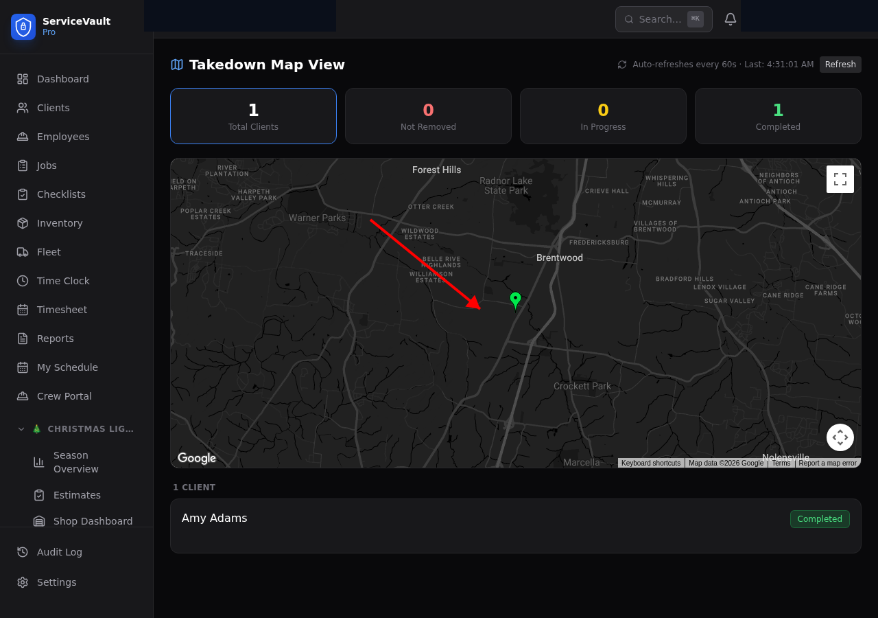Christmas Lights map view with pins