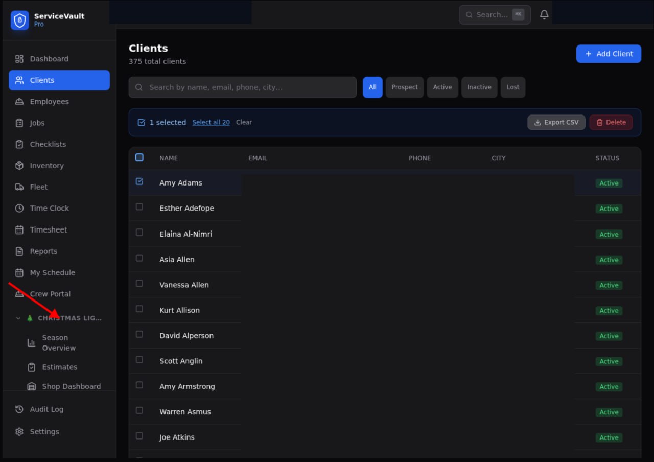 Client list search bar