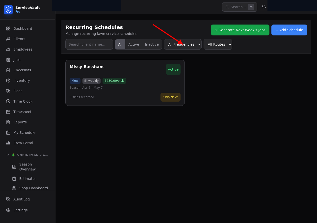 LC schedule detail frequency selector