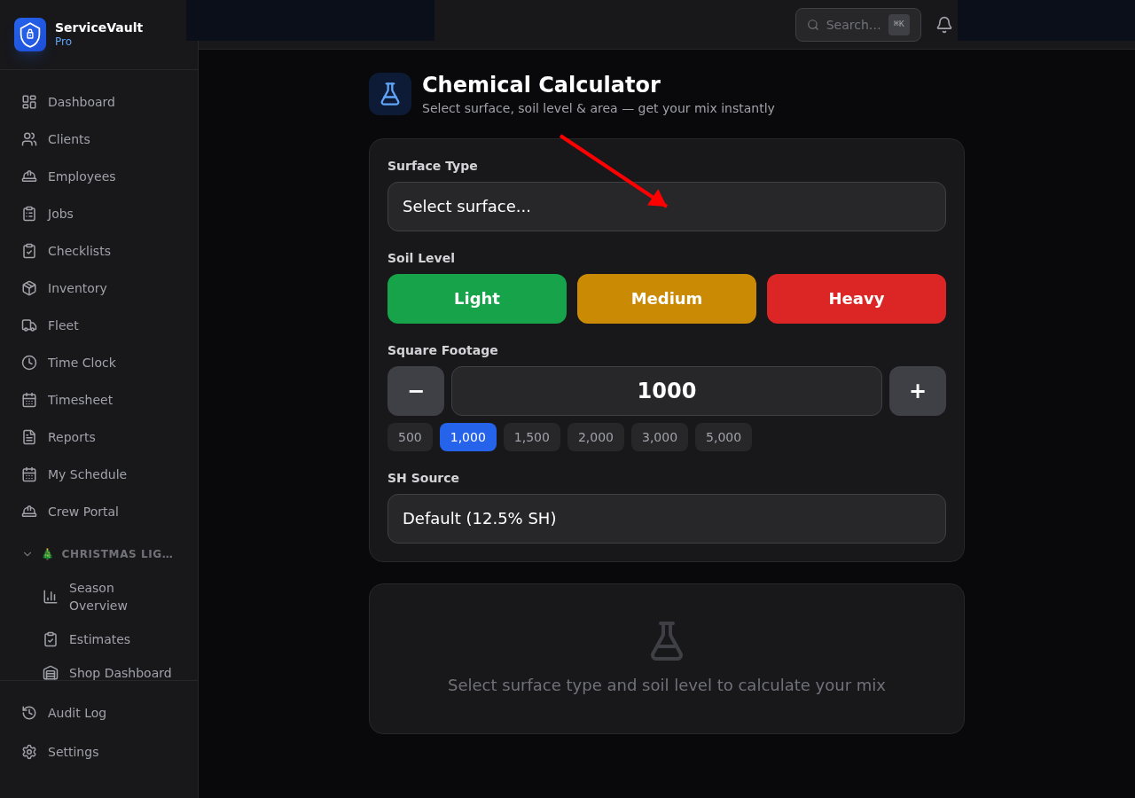 PW calculator surface type selector