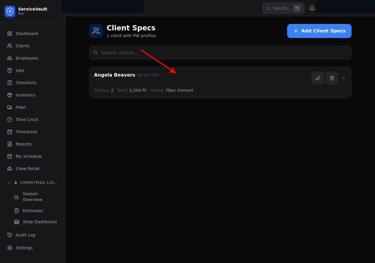 PW client specs Due for Service