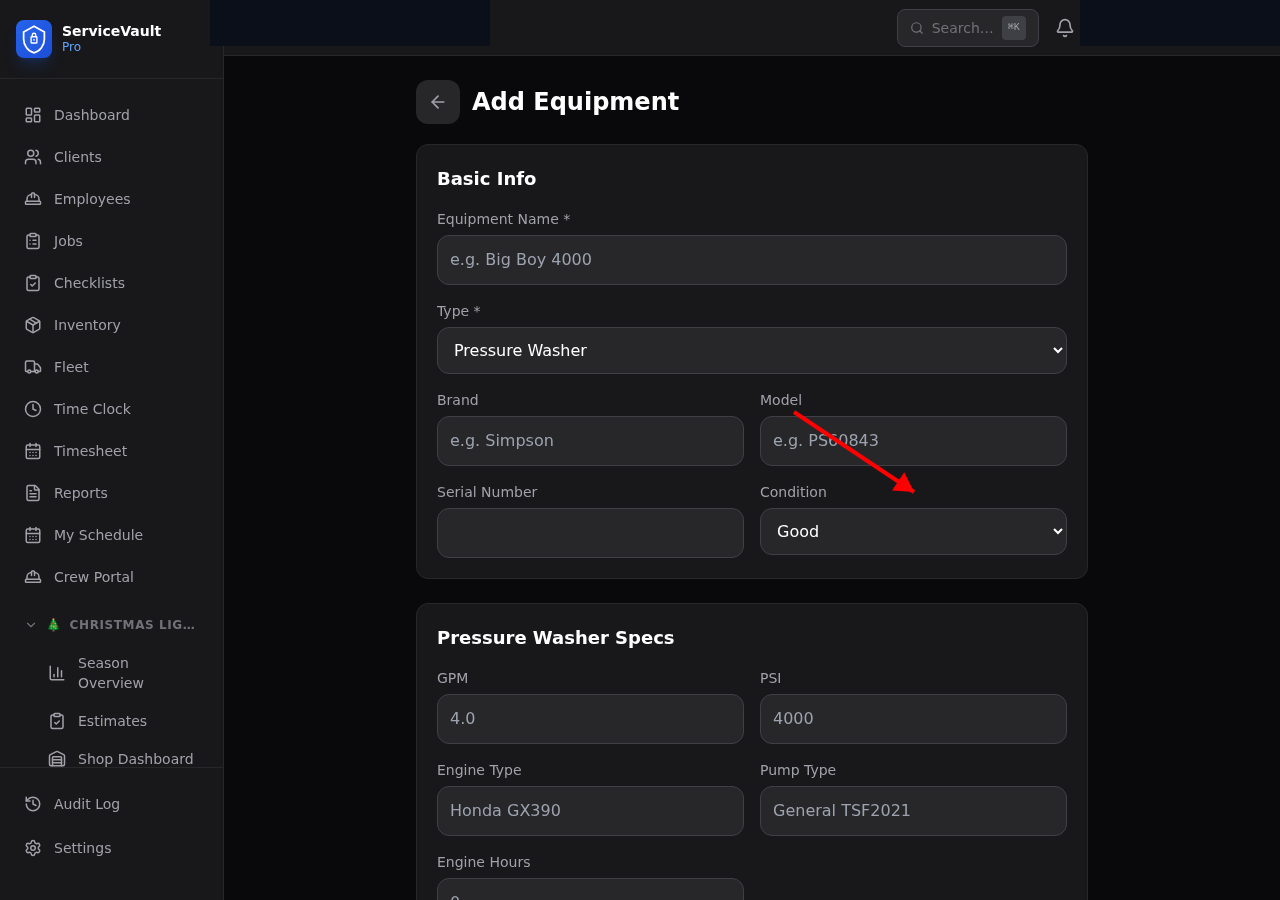 Equipment detail condition status
