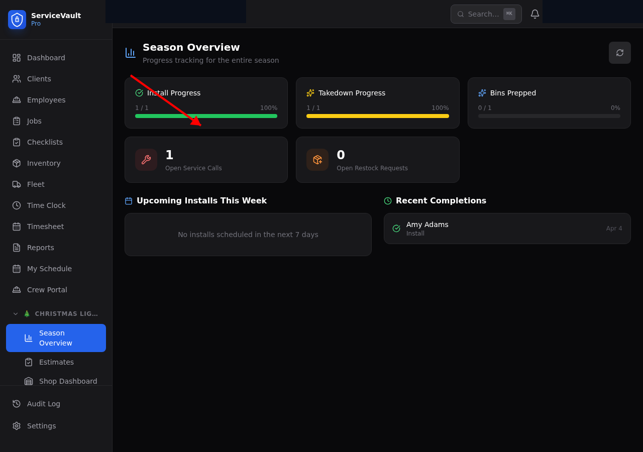 Season dashboard install progress