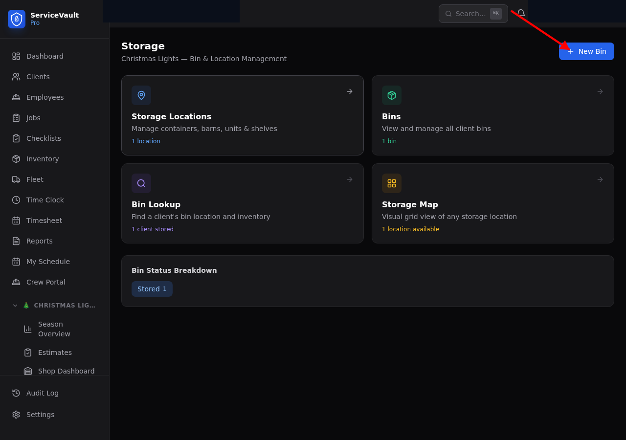 Storage locations list