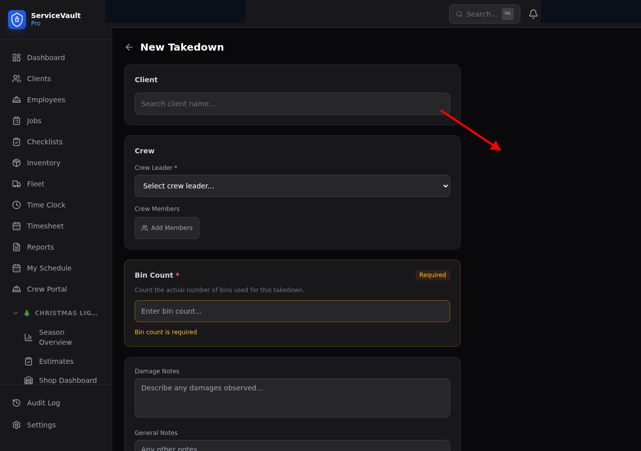 Takedown detail item entry area