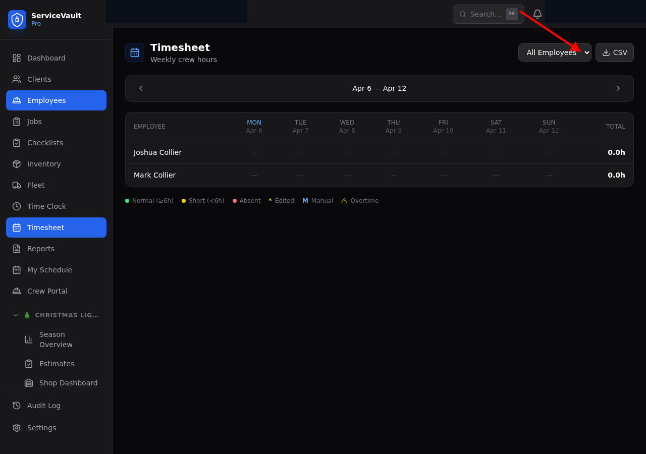 Weekly timesheet grid
